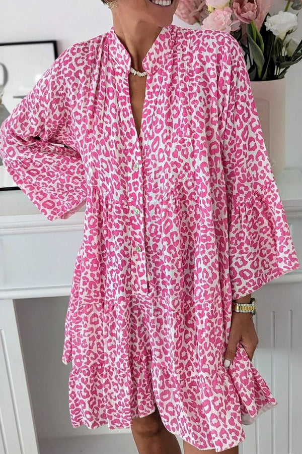 leopard-notched-long-sleeve-shirt-dress OhSoStyled - Sophia's Style-1